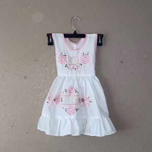 White and Pink Floral Embroidered Kids Dress